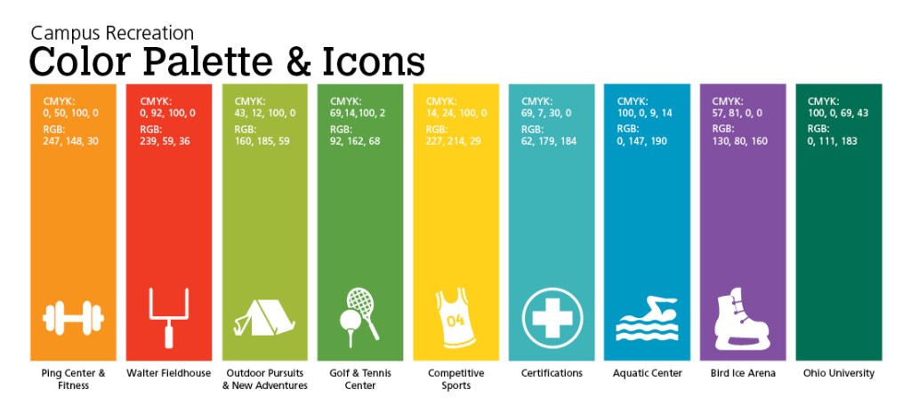 Campus Recreation Colors and Icons. 